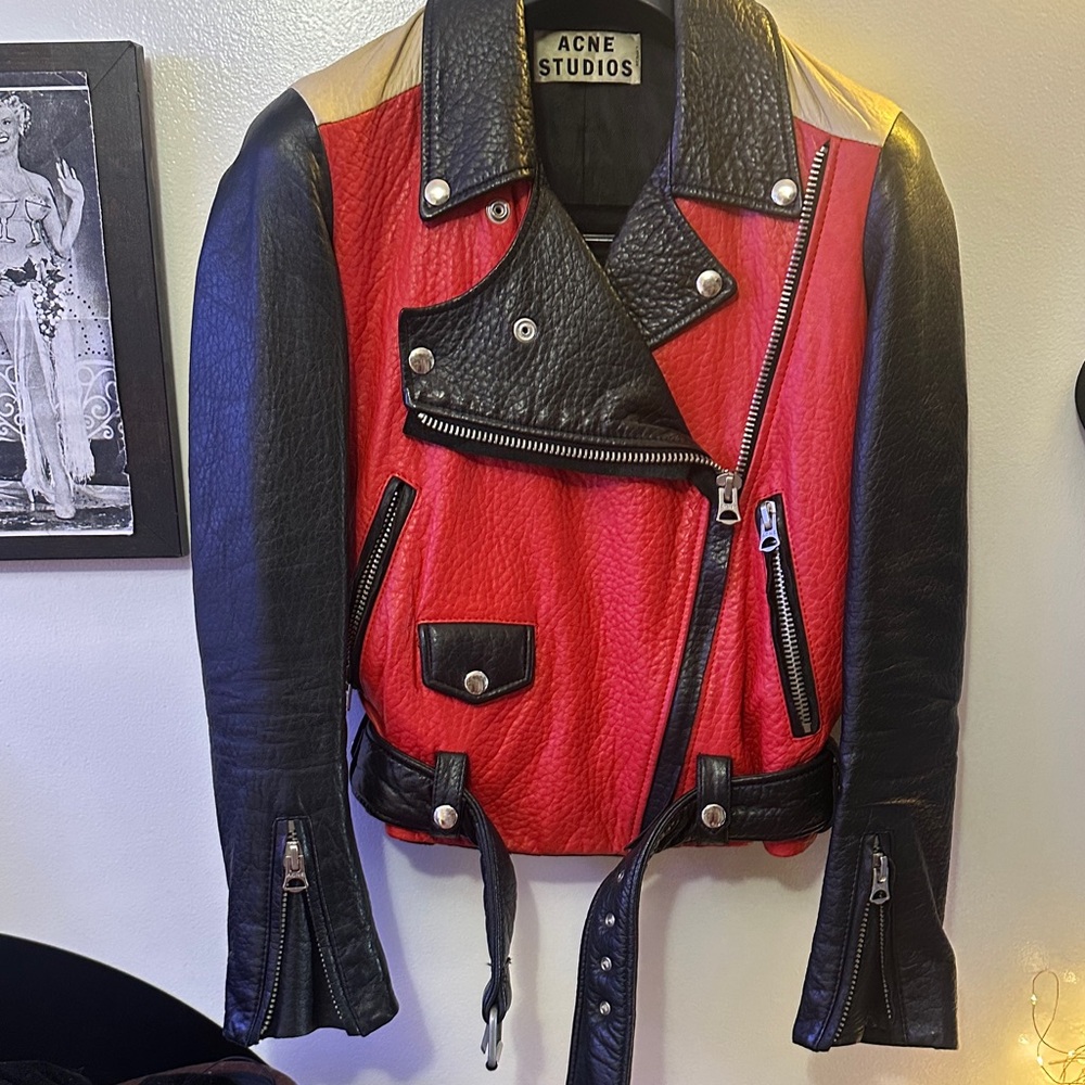 Acne Studios Red and Black Biker Jacket - Picture 1 of 7